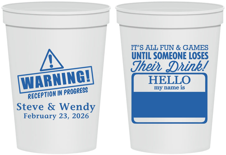Personalized Wedding 16 oz Stadium Cups - Hello My Name Is | 280