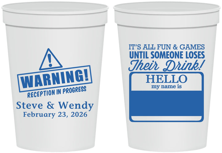 Personalized Wedding 16 oz Stadium Cups - Hello My Name Is | 280