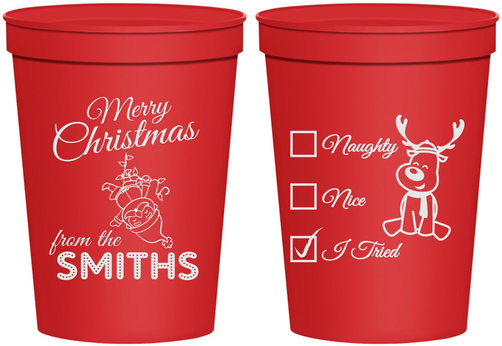 Personalized Christmas 16 oz Stadium Cups - Naughty Or Nice | 280004