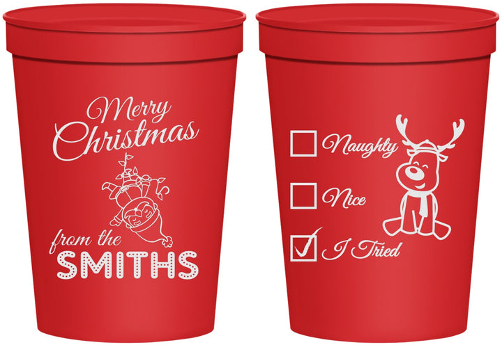 Personalized Christmas 16 oz Stadium Cups - Naughty Or Nice | 280004
