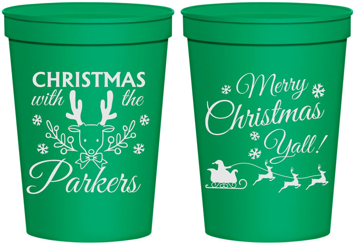 Personalized Christmas 16 oz Stadium Cups - Reindeer | 280005
