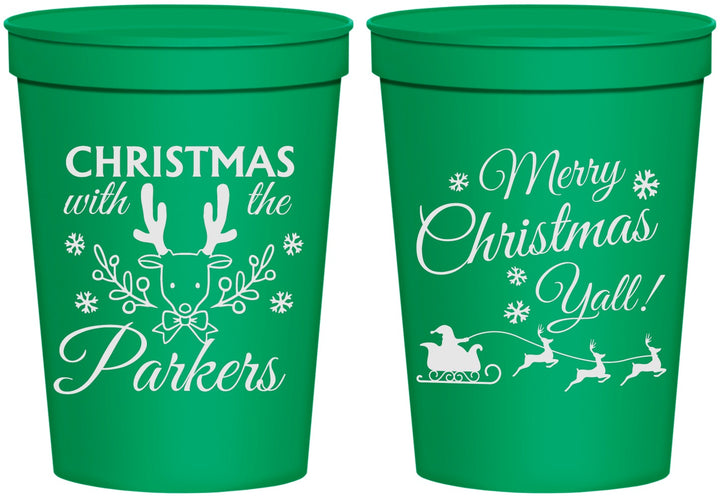 Personalized Christmas 16 oz Stadium Cups - Reindeer | 280005