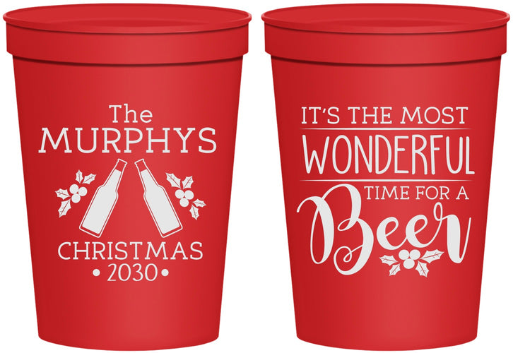 Personalized Christmas 16 oz Stadium Cups - Wonderful Time For A Beer | 280012