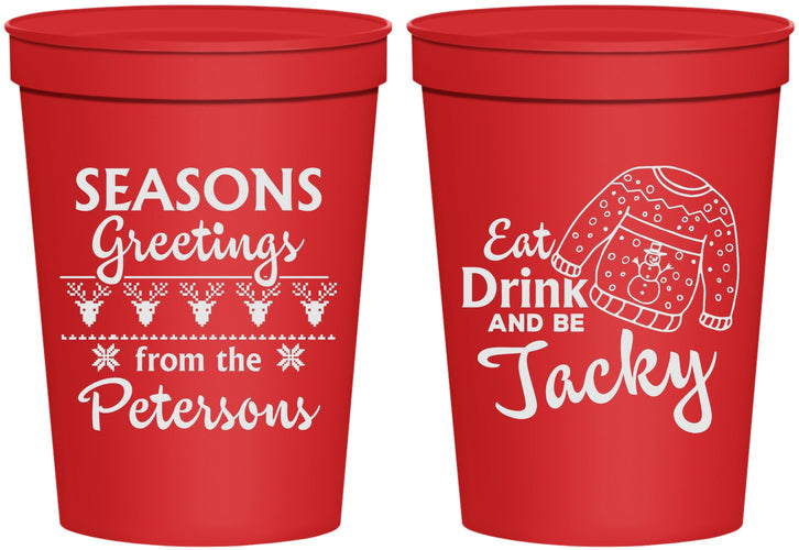 Personalized Christmas 16 oz Stadium Cups - Eat Drink Be Jacky | 280016