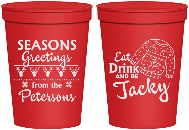 Personalized Christmas 16 oz Stadium Cups - Eat Drink Be Jacky | 280016