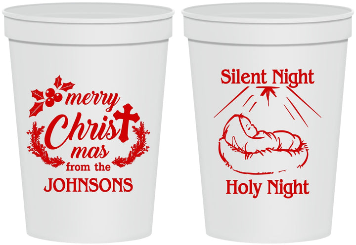 Personalized Christmas 16 oz Stadium Cups - Silent Night Holy Night | 280018