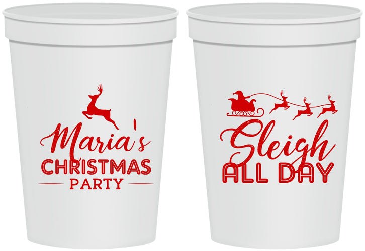 Personalized Christmas 16 oz Stadium Cups - Sleigh All Day | 280030