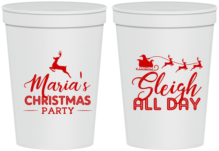 Personalized Christmas 16 oz Stadium Cups - Sleigh All Day | 280030