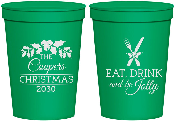 Personalized Christmas 16 oz Stadium Cups - Eat Drink And Be Jolly | 280033