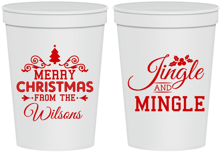 Personalized Christmas 16 oz Stadium Cups - Jingle And Mingle | 280034