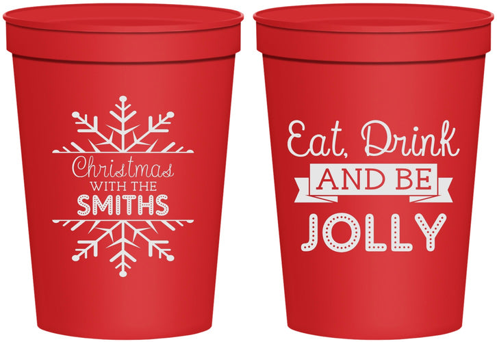 Personalized Christmas 16 oz Stadium Cups - Eat Drink Jolly | 280040