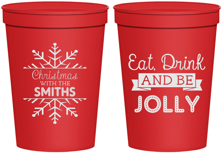 Personalized Christmas 16 oz Stadium Cups - Eat Drink Jolly | 280040