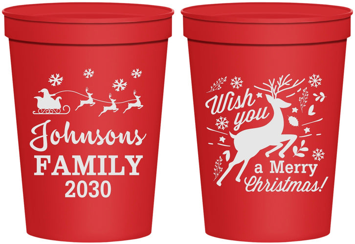 Personalized Christmas 16 oz Stadium Cups - Reindeer | 280044