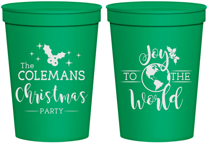 Personalized Christmas 16 oz Stadium Cups - Joy To The World | 280045