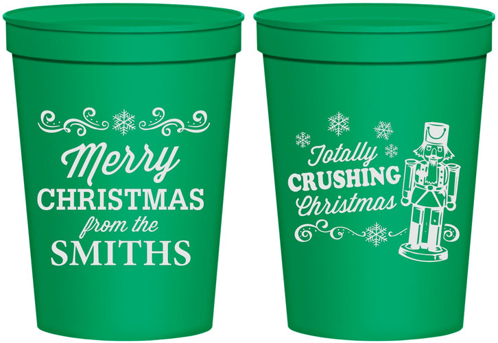 Personalized Christmas 16 oz Stadium Cups - Snowflakes | 280053