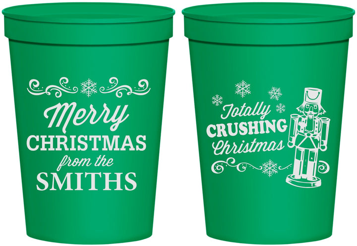 Personalized Christmas 16 oz Stadium Cups - Snowflakes | 280053