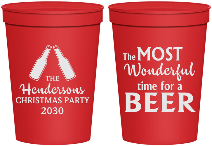 Personalized Christmas 16 oz Stadium Cups - Wonderful Time For A Beer | 280064
