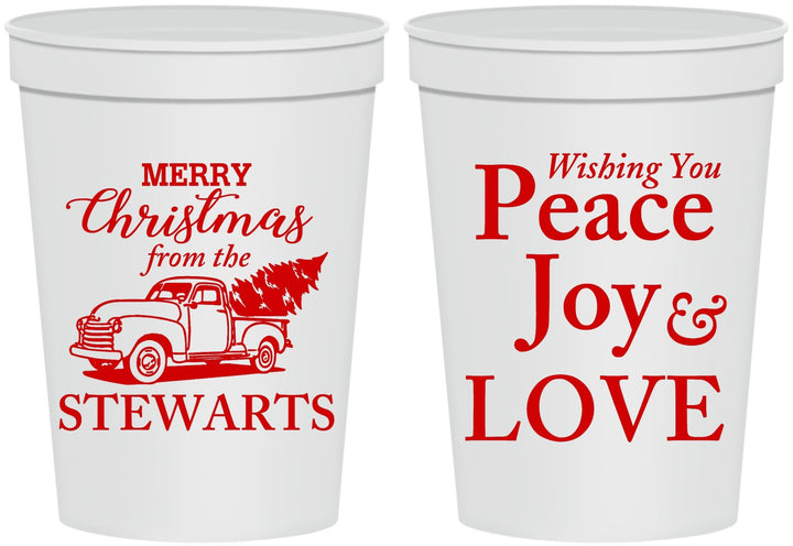 Personalized Christmas 16 oz Stadium Cups - Peace Joy Love | 280070