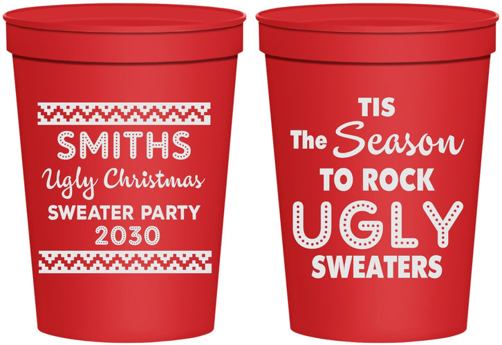 Personalized Christmas 16 oz Stadium Cups - Ugly Sweater | 280080