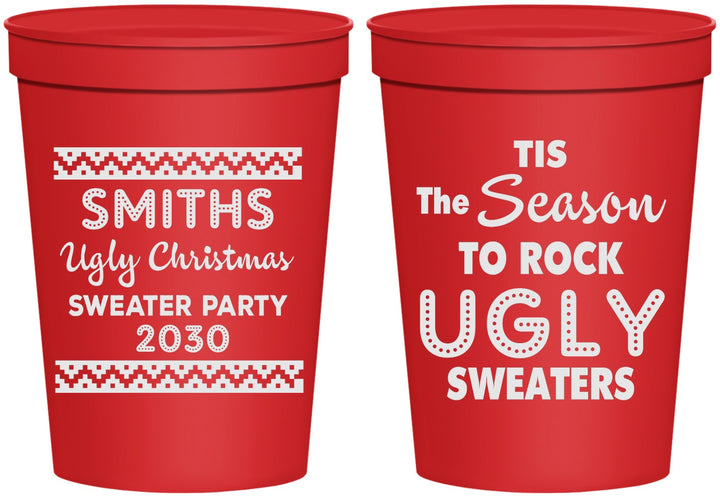 Personalized Christmas 16 oz Stadium Cups - Ugly Sweater | 280080