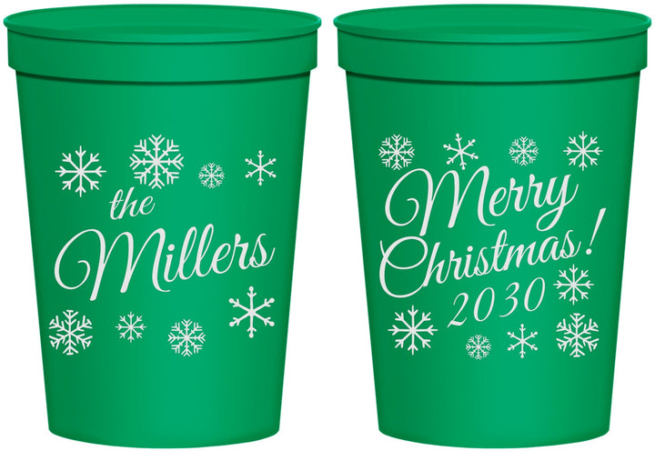 Personalized Christmas 16 oz Stadium Cups - Snowflakes | 280089