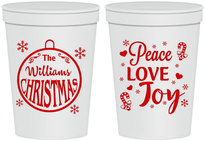 Personalized Christmas 16 oz Stadium Cups - Peace Joy Love | 280094