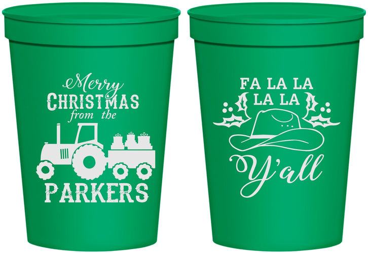 Personalized Christmas 16 oz Stadium Cups - Country | 280097
