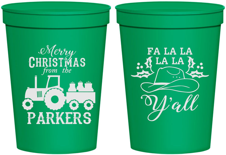 Personalized Christmas 16 oz Stadium Cups - Country | 280097
