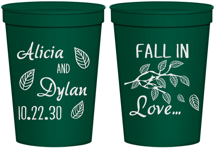 Personalized Wedding 16 oz Stadium Cups - Fall In Love | 283