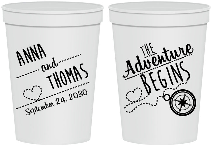 Personalized Wedding 16 oz Stadium Cups - The Adventure Begins | 284