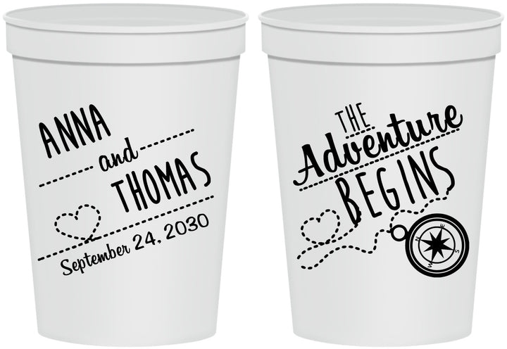 Personalized Wedding 16 oz Stadium Cups - The Adventure Begins | 284