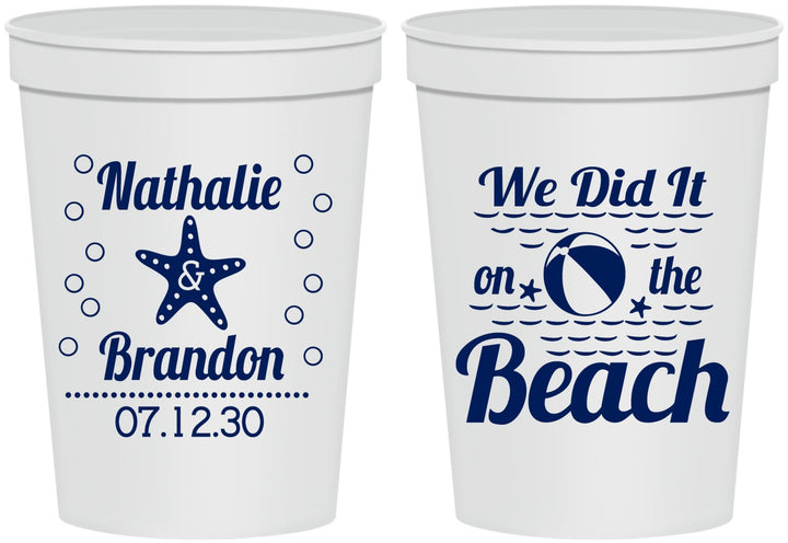 Personalized Wedding 16 oz Stadium Cups - We Did It On The Beach | 287