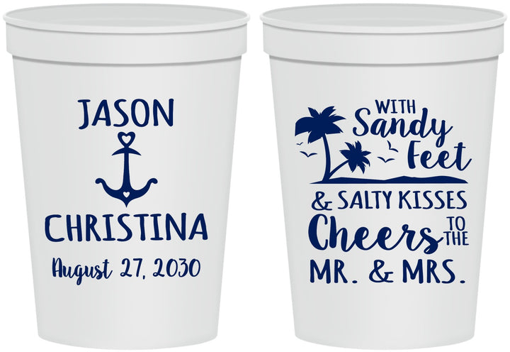 Personalized Wedding 16 oz Stadium Cups - Sandy Feet Salty Kisses | 290