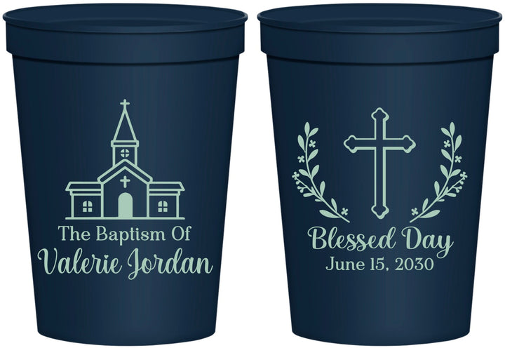 Personalized Baptism 16 oz Stadium Cups - Blessed Day | 290009