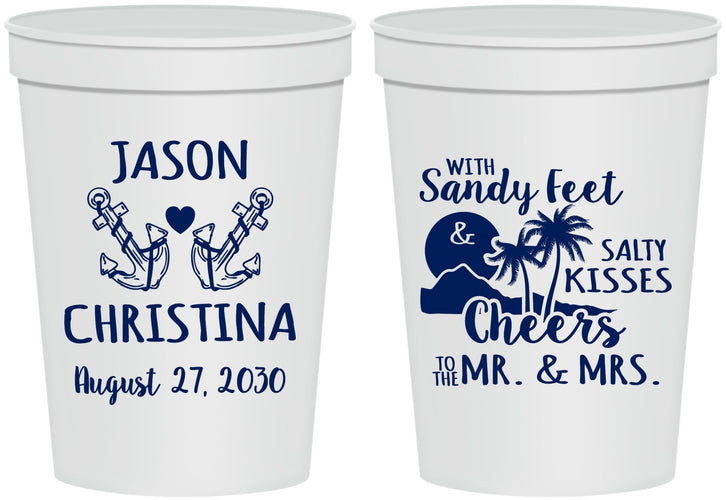 Personalized Wedding 16 oz Stadium Cups - Sandy Feet Salty Kisses | 291