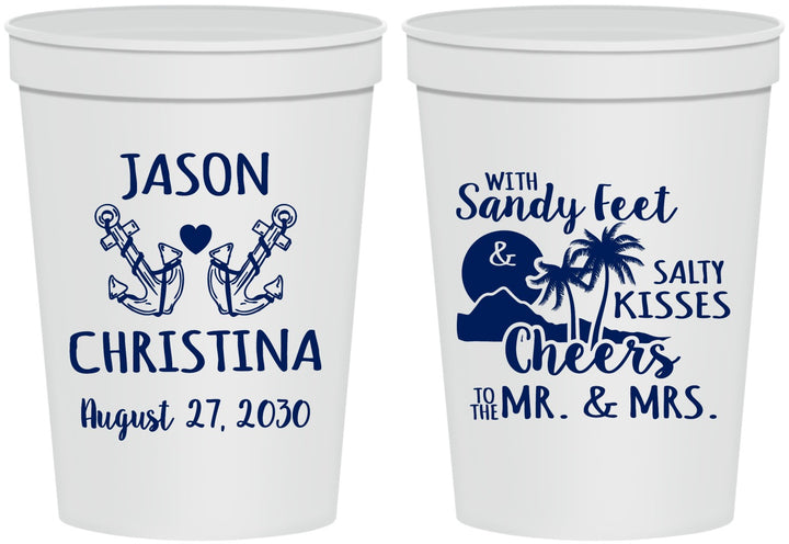 Personalized Wedding 16 oz Stadium Cups - Sandy Feet Salty Kisses | 291