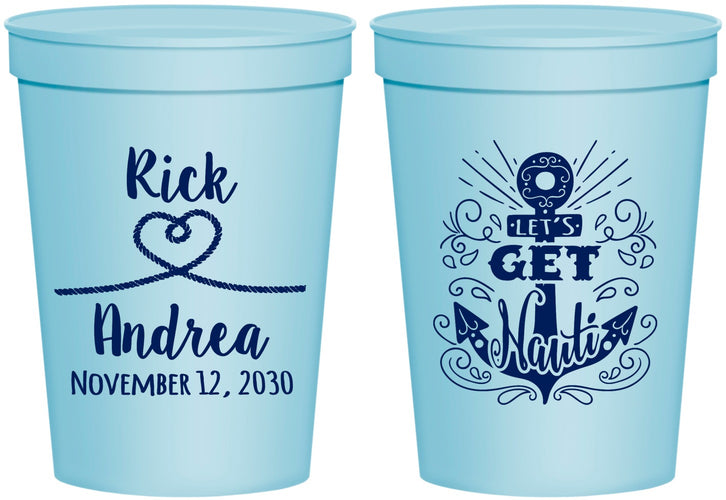 Personalized Wedding 16 oz Stadium Cups - Lets Get Nauti | 292