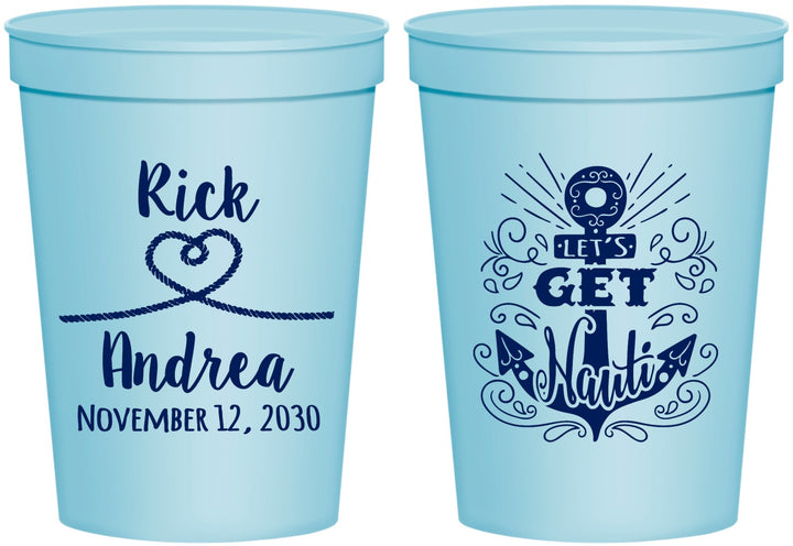 Personalized Wedding 16 oz Stadium Cups - Lets Get Nauti | 292