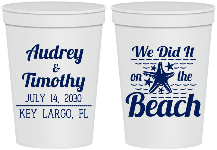 Personalized Wedding 16 oz Stadium Cups - We Did It On The Beach | 294