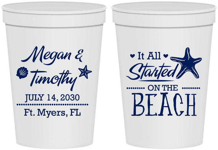 Personalized Wedding 16 oz Stadium Cups - Started On The Beach | 295