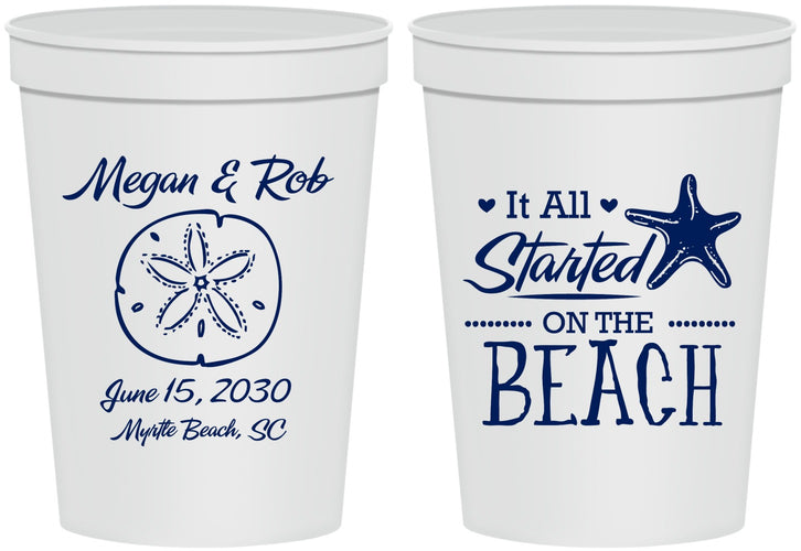 Personalized Wedding 16 oz Stadium Cups - Started On The Beach | 298