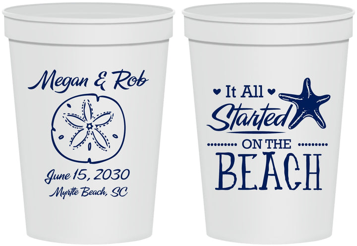 Personalized Wedding 16 oz Stadium Cups - Started On The Beach | 298