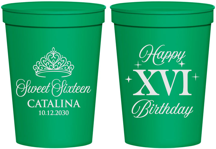 Personalized 16th Birthday 16 oz Stadium Cups - Tiara | 300002