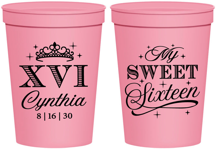 Personalized 16th Birthday 16 oz Stadium Cups - Tiara | 300003