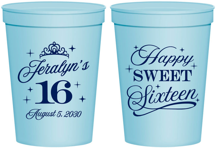 Personalized 16th Birthday 16 oz Stadium Cups - Tiara | 300004