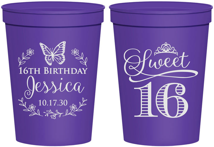Personalized 16th Birthday 16 oz Stadium Cups - Butterfly | 300005