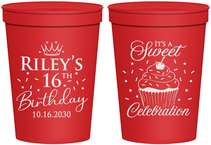 Personalized 16th Birthday 16 oz Stadium Cups - Cupcake | 300006
