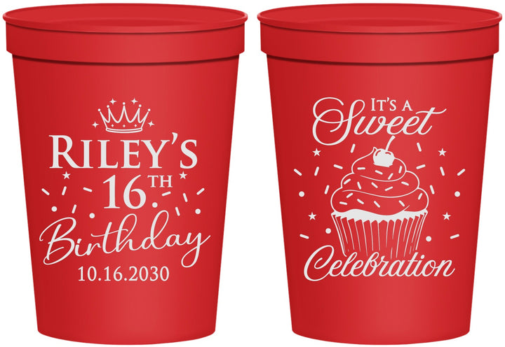 Personalized 16th Birthday 16 oz Stadium Cups - Cupcake | 300006