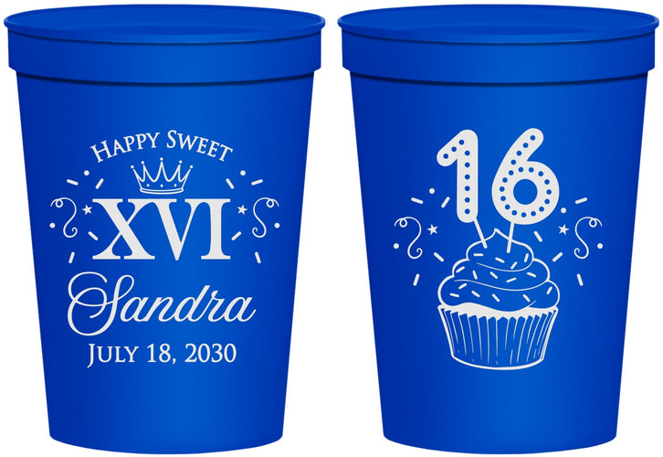 Personalized 16th Birthday 16 oz Stadium Cups - Cupcake | 300007