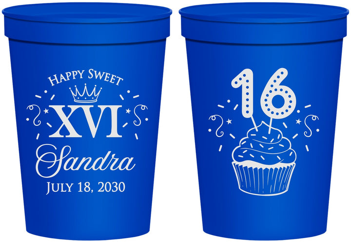 Personalized 16th Birthday 16 oz Stadium Cups - Cupcake | 300007